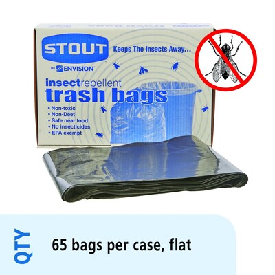 Stout Insect Repellent 45 Gallon Industrial Trash Bag, 45" x 33", Low Density, 2 mil, Black, 65 Bags/Box (STOP4045K20)