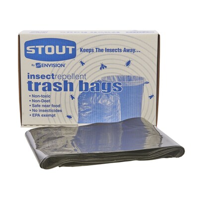 Stout Insect Repellent 45 Gallon Industrial Trash Bag, 45" x 33", Low Density, 2 mil, Black, 65 Bags/Box (STOP4045K20)