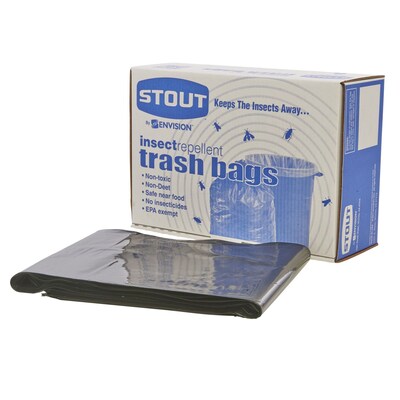 Stout Insect Repellent 45 Gallon Industrial Trash Bag, 45" x 33", Low Density, 2 mil, Black, 65 Bags/Box (STOP4045K20)