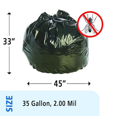 Stout Insect Repellent 35 Gallon Industrial Trash Bag, 33 x 35, Low Density, 2 mil, Black, 80 Bags