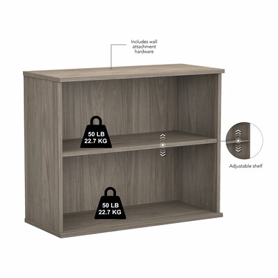 Bush Business Furniture 29"H 2-Shelf Bookcase with Adjustable Shelf, Modern Hickory (BK3036MH)