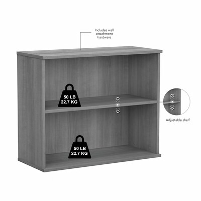 Bush Business Furniture 29"H 2-Shelf Bookcase with Adjustable Shelf, Platinum Gray (BK3036PG)