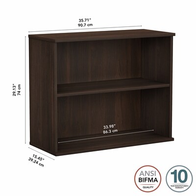 Bush Business Furniture 29"H 2-Shelf Bookcase with Adjustable Shelf, Black Walnut (BK3036BW)