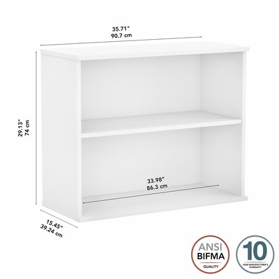 Bush Business Furniture 29"H 2-Shelf Bookcase with Adjustable Shelf, White (BK3036WH)