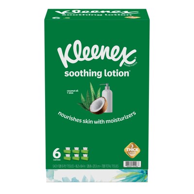 Kleenex Soothing Lotion Facial Tissue, 3-Ply, 120 Sheets/Box, 6 Boxes/Pack (51758)