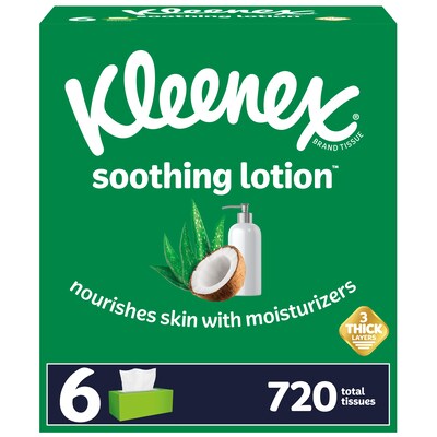 Kleenex Soothing Lotion Facial Tissue, 3-Ply, 120 Sheets/Box, 6 Boxes/Pack (51758)