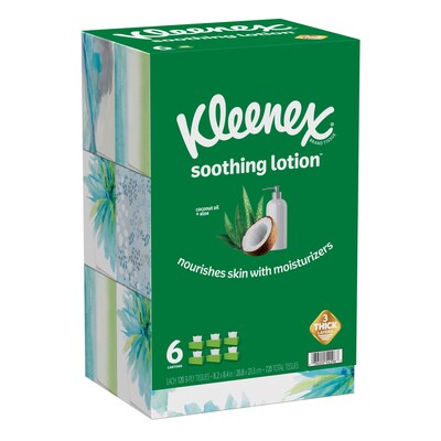 Kleenex Soothing Lotion Facial Tissue, 3-Ply, 120 Sheets/Box, 6 Boxes/Pack (51758)