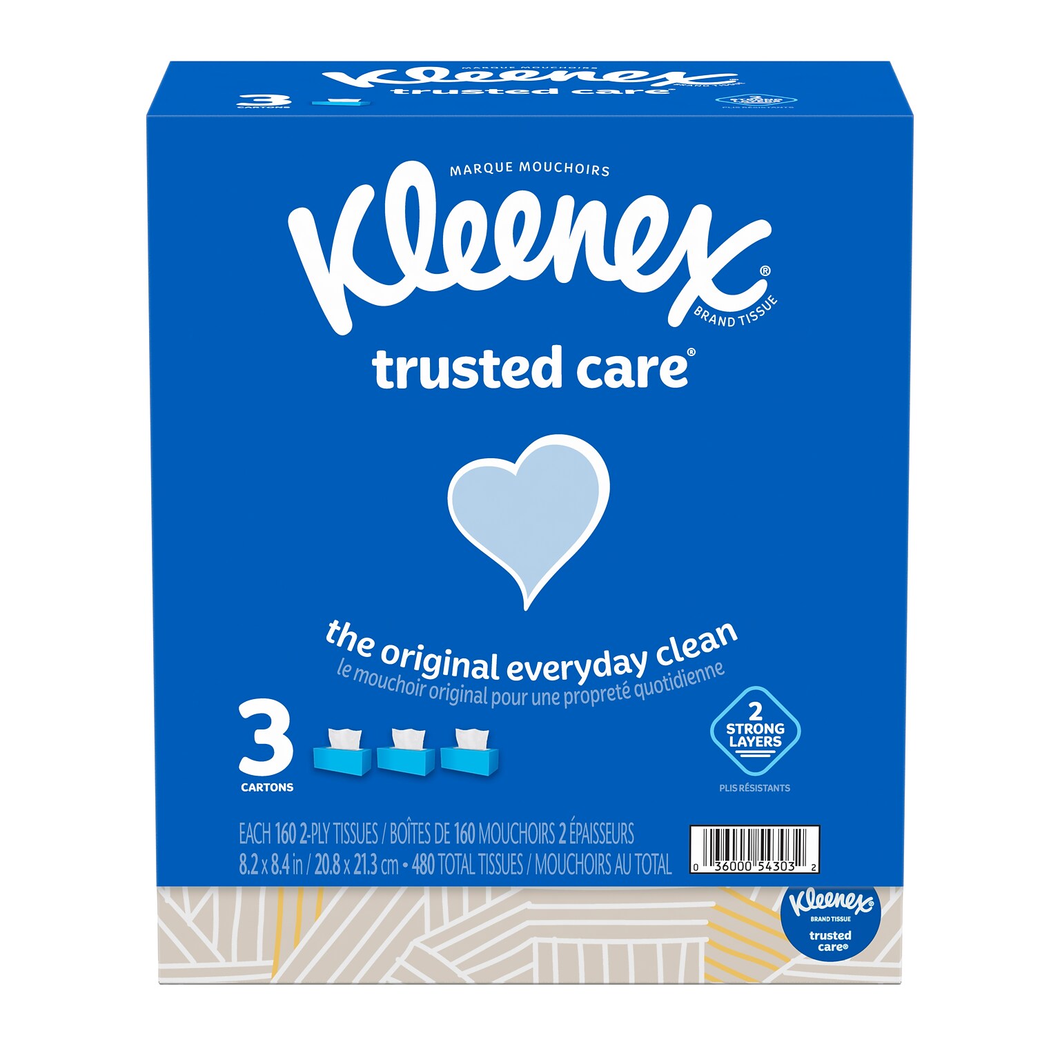 Kleenex Standard Facial Tissue, 2-Ply, 160 Sheets/Box, 3 Boxes/Pack (50219)