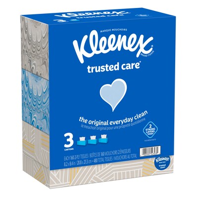 Kleenex Standard Facial Tissue, 2-Ply, 160 Sheets/Box, 3 Boxes/Pack (50219)