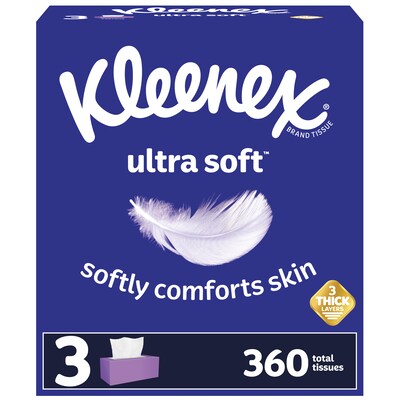 Kleenex Ultra Soft Facial Tissue, 3-Ply, 110 Tissues/Box, 3 Boxes/Pack (50239)