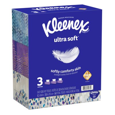 Kleenex Ultra Soft Facial Tissue, 3-Ply, 110 Tissues/Box, 3 Boxes/Pack (50239)
