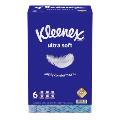 Kleenex Ultra Soft Facial Tissue, 3-Ply, 110 Sheets/Box, 6 Boxes/Pack (51759)