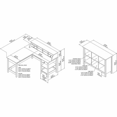 Bush Furniture Mayfield 60"W L Shaped Computer Desk with Desktop Org and 6 Cube Bookcase, Shiplap Gray/Pure White (MAY013GW2)