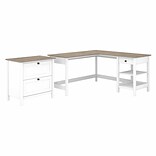 Bush Furniture Mayfield 60 L-Shaped Computer Desk with 2-Drawer Lateral File Cabinet, Pure White/Sh