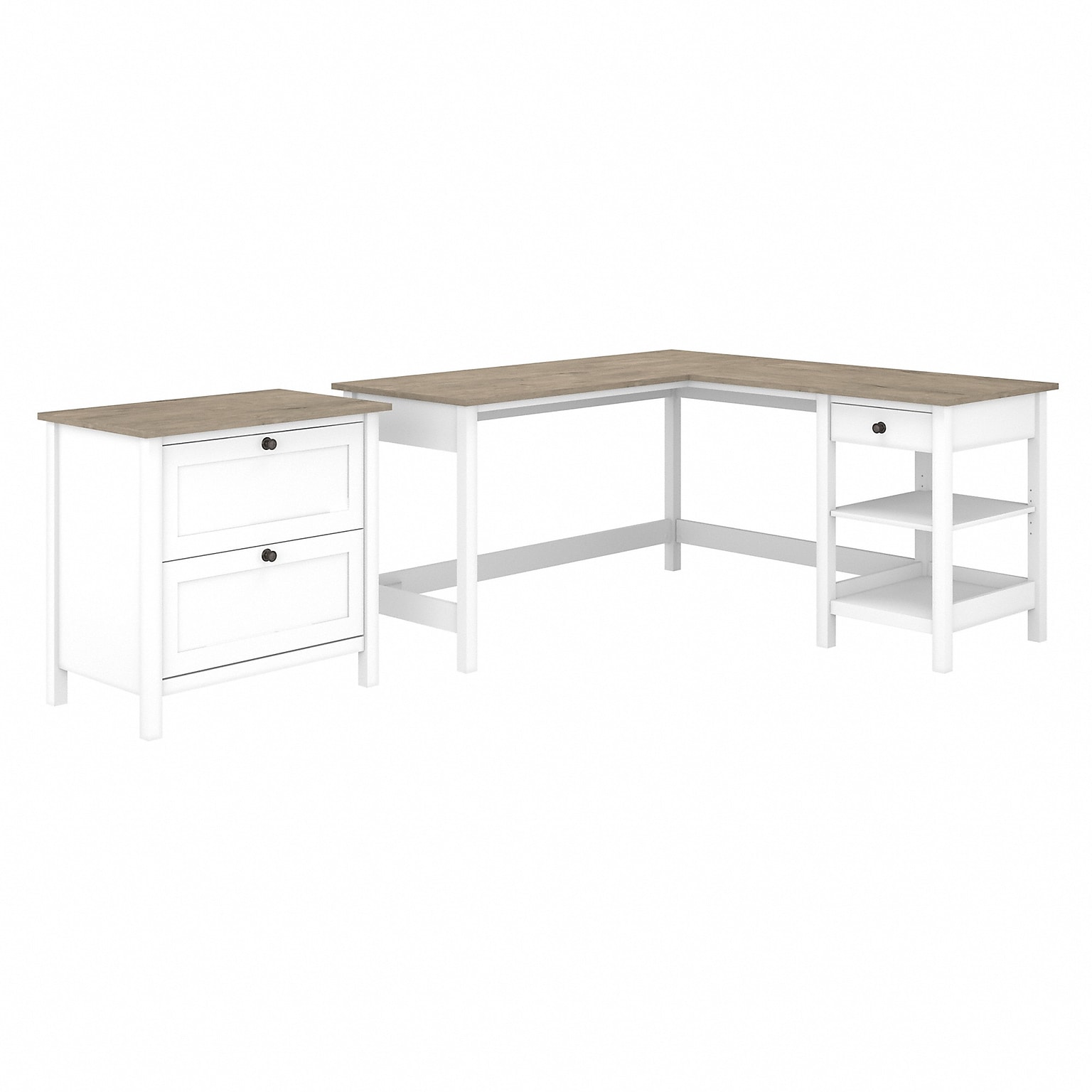 Bush Furniture Mayfield 60W L Shaped Computer Desk with 2 Drawer Lateral File Cabinet, Shiplap Gray/Pure White (MAY011GW2)