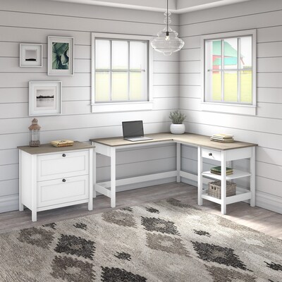 Bush Furniture Mayfield 60"W L Shaped Computer Desk with 2 Drawer Lateral File Cabinet, Shiplap Gray/Pure White (MAY011GW2)