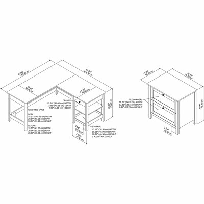 Bush Furniture Mayfield 60"W L Shaped Computer Desk with 2 Drawer Lateral File Cabinet, Shiplap Gray/Pure White (MAY011GW2)