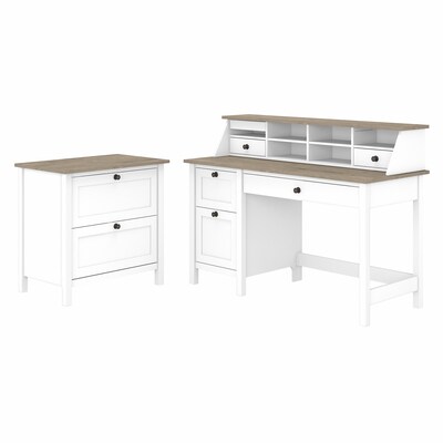 Bush Furniture Mayfield 54 Computer Desk, Desktop Organizer and Lateral File Cabinet, Pure White/Shiplap Gray (MAY008GW2)