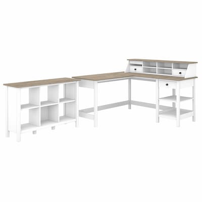 Bush Furniture Mayfield 60W L Shaped Computer Desk with Desktop Org and 6 Cube Bookcase, Shiplap Gr
