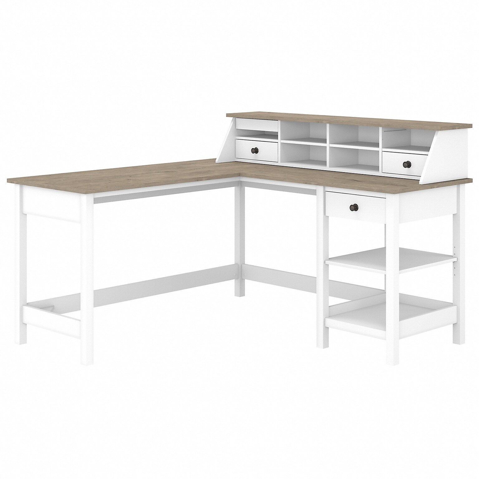 Bush Furniture Mayfield 60W L Shaped Computer Desk with Desktop Organizer, Shiplap Gray/Pure White (MAY012GW2)