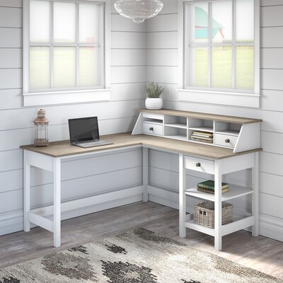 Bush Furniture Mayfield 60W L Shaped Computer Desk with Desktop Organizer, Shiplap Gray/Pure White