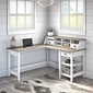 Bush Furniture Mayfield 60"W L Shaped Computer Desk with Desktop Organizer, Shiplap Gray/Pure White (MAY012GW2)