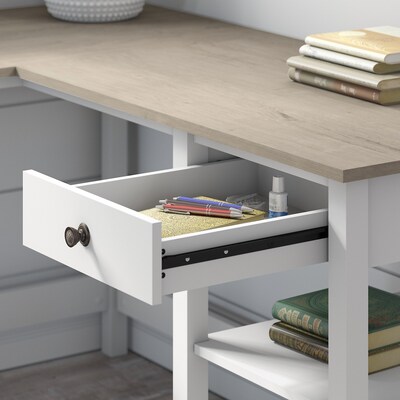 Bush Furniture Mayfield 60"W L Shaped Computer Desk with Desktop Org and 6 Cube Bookcase, Shiplap Gray/Pure White (MAY013GW2)