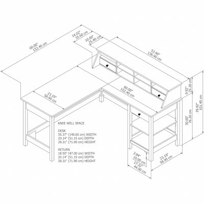 Bush Furniture Mayfield 60"W L Shaped Computer Desk with Desktop Organizer, Shiplap Gray/Pure White (MAY012GW2)
