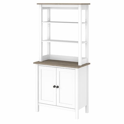 Bush Furniture Mayfield 5-Shelf 66H Standard Bookcase with Doors, Pure White/Shiplap Gray (MAY019GW2)