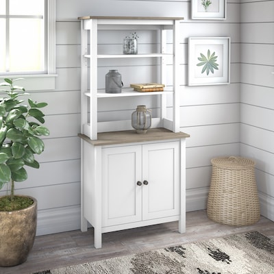 Bush Furniture Mayfield 5-Shelf 66"H Standard Bookcase with Doors, Pure White/Shiplap Gray (MAY019GW2)