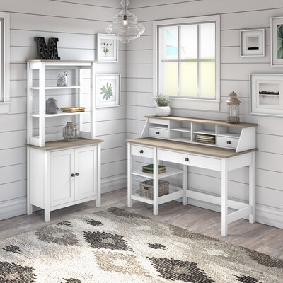 Bush Furniture Mayfield 54"W Computer Desk with Shelves, Shiplap Gray/Pure White (MAD154GW2-03)