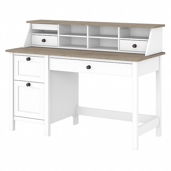 Bush Furniture Mayfield 54 Computer Desk with Drawers and Desktop Organizer, Pure White/Shiplap Gray (MAY003GW2)