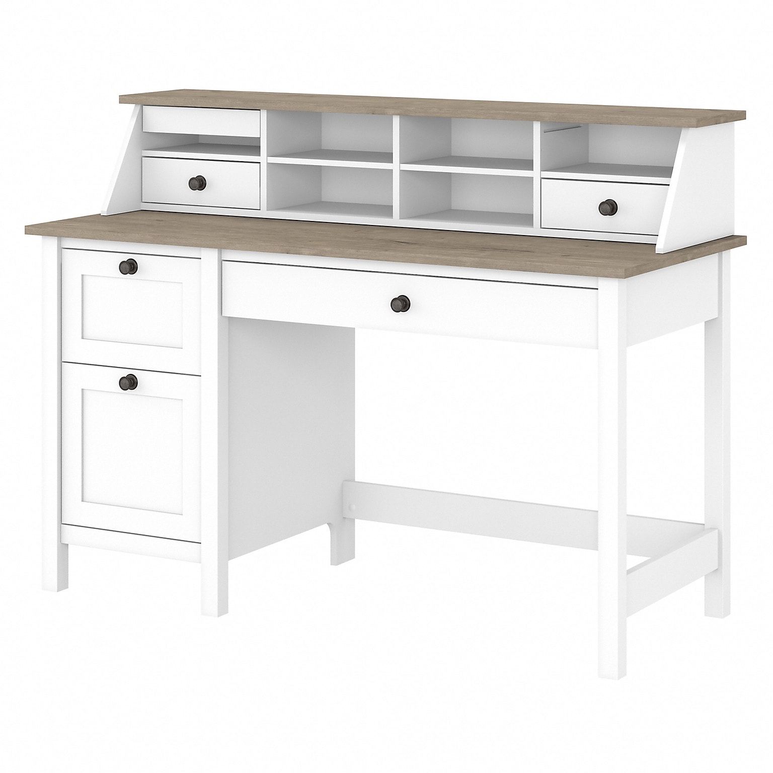 Bush Furniture Mayfield 54W Computer Desk with Drawers and Desktop Organizer, Shiplap Gray/Pure White (MAY003GW2)