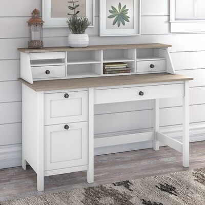 Bush Furniture Mayfield 54W Computer Desk with Drawers and Desktop Organizer, Shiplap Gray/Pure Whi