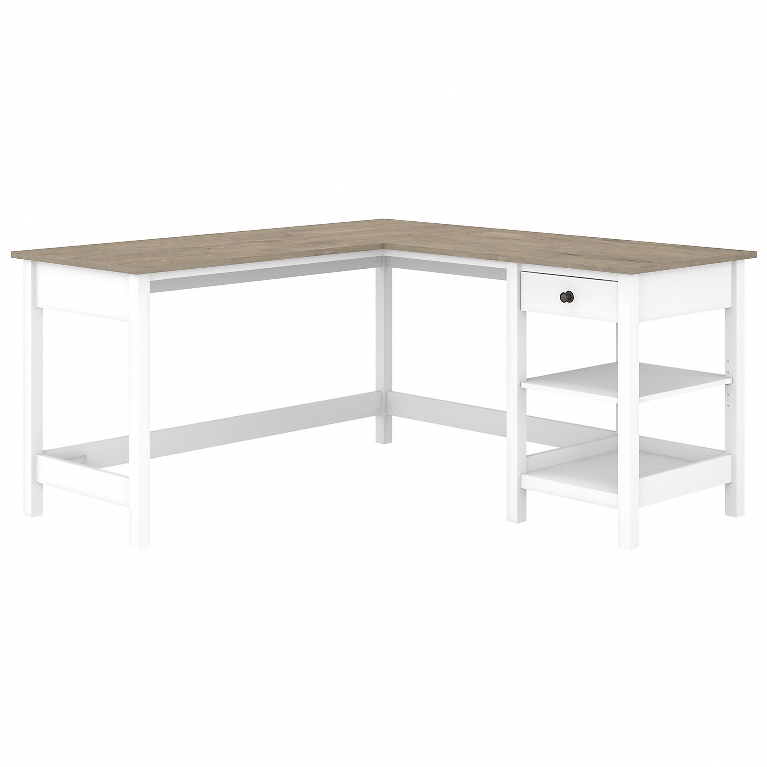 Bush Furniture Mayfield 60W L Shaped Computer Desk with Storage, Shiplap Gray/Pure White (MAD260GW2-03)