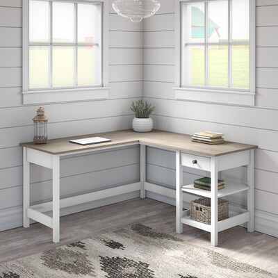 Bush Furniture Mayfield 60W L Shaped Computer Desk with Storage, Shiplap Gray/Pure White (MAD260GW2