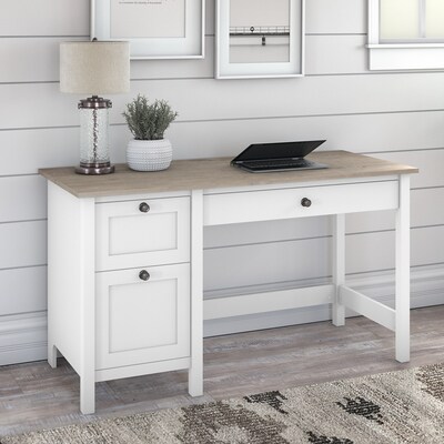 Bush Furniture Mayfield 54W Computer Desk with Drawers, Shiplap Gray/Pure White (MAD254GW2-03)