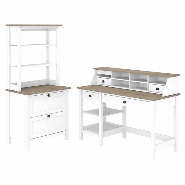 Bush Furniture Mayfield 54 Computer Desk with Shelves, Desktop Organizer, Lateral File, Hutch, Pure White/Gray (MAY007GW2)