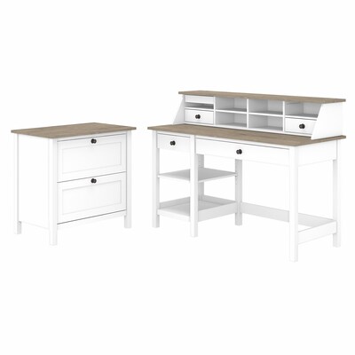 Bush Furniture Mayfield 54 Computer Desk with Shelves, Desktop Organizer, Lateral File Cabinet, Pure White/Gray (MAY005GW2)
