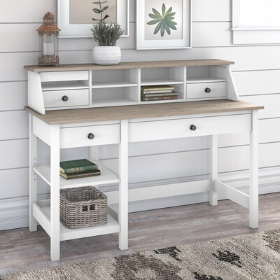 Bush Furniture Mayfield 54 Computer Desk with Shelves and Desktop Organizer, Pure White/Shiplap Gra