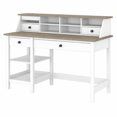 Bush Furniture Mayfield 54 Computer Desk with Shelves and Desktop Organizer, Pure White/Shiplap Gray (MAY001GW2)