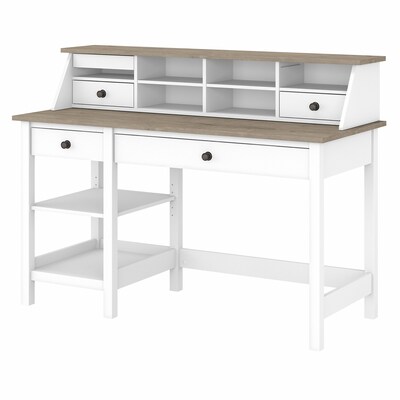 Bush Furniture Mayfield 54 Computer Desk with Shelves and Desktop Organizer, Pure White/Shiplap Gra