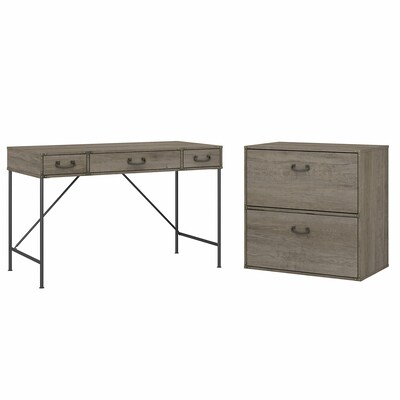 kathy ireland® Home by Bush Furniture Ironworks 48W Writing Desk with 2-Drawer File Cabinet, Restored Gray (IW003RTG)