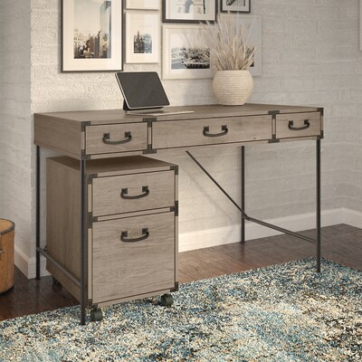 kathy ireland® Home by Bush Furniture Ironworks 48" Writing Desk with Mobile File Cabinet, Restored Gray (IW001RTG)
