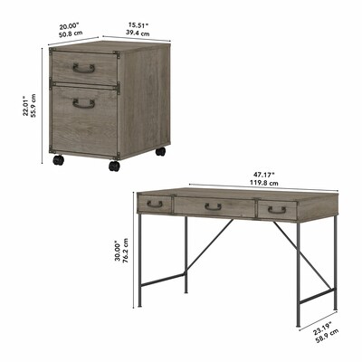 kathy ireland® Home by Bush Furniture Ironworks 48" Writing Desk with Mobile File Cabinet, Restored Gray (IW001RTG)