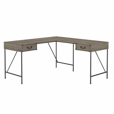 kathy ireland® Home by Bush Furniture Ironworks 60" L-Shaped Writing Desk, Restored Gray (KI50312-03)