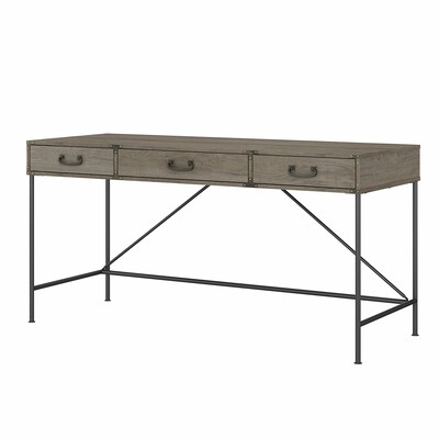 kathy ireland® Home by Bush Furniture Ironworks 60" Writing Desk with Drawers, Restored Gray (KI50305-03)