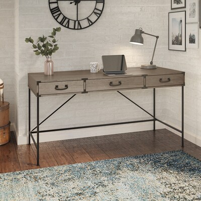 kathy ireland® Home by Bush Furniture Ironworks 60" Writing Desk with Drawers, Restored Gray (KI50305-03)