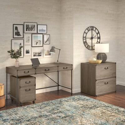 kathy ireland® Home by Bush Furniture Ironworks 60" Writing Desk with Drawers, Restored Gray (KI50305-03)