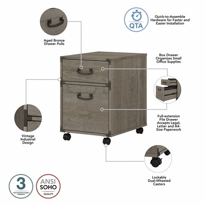 Bush Furniture Ironworks 2-Drawer Mobile Lateral File Cabinet, Letter/Legal Size, Restored Gray (KI50302-03)